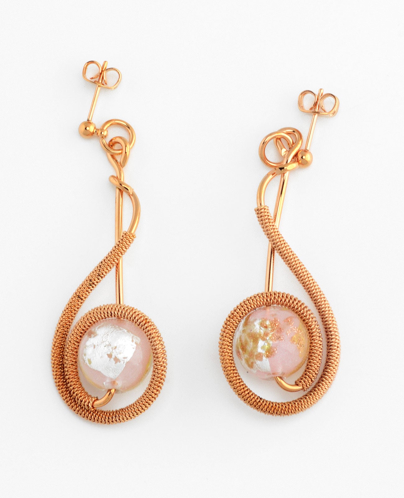 Orecchini Marte Luna Pink Gold in Vetro Di Murano - Vetri D'Arte