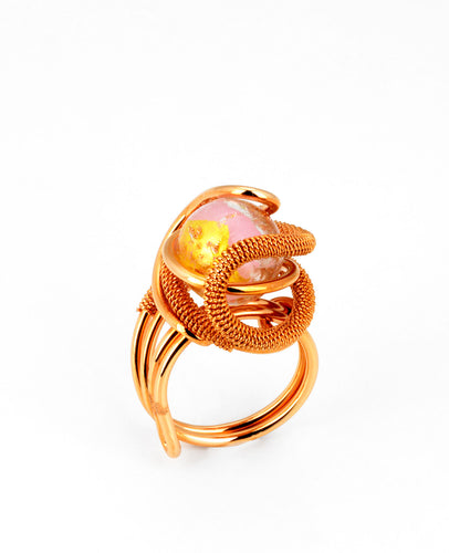 Anello Marte Luna Pink Gold in Vetro Di Murano - Vetri D'Arte