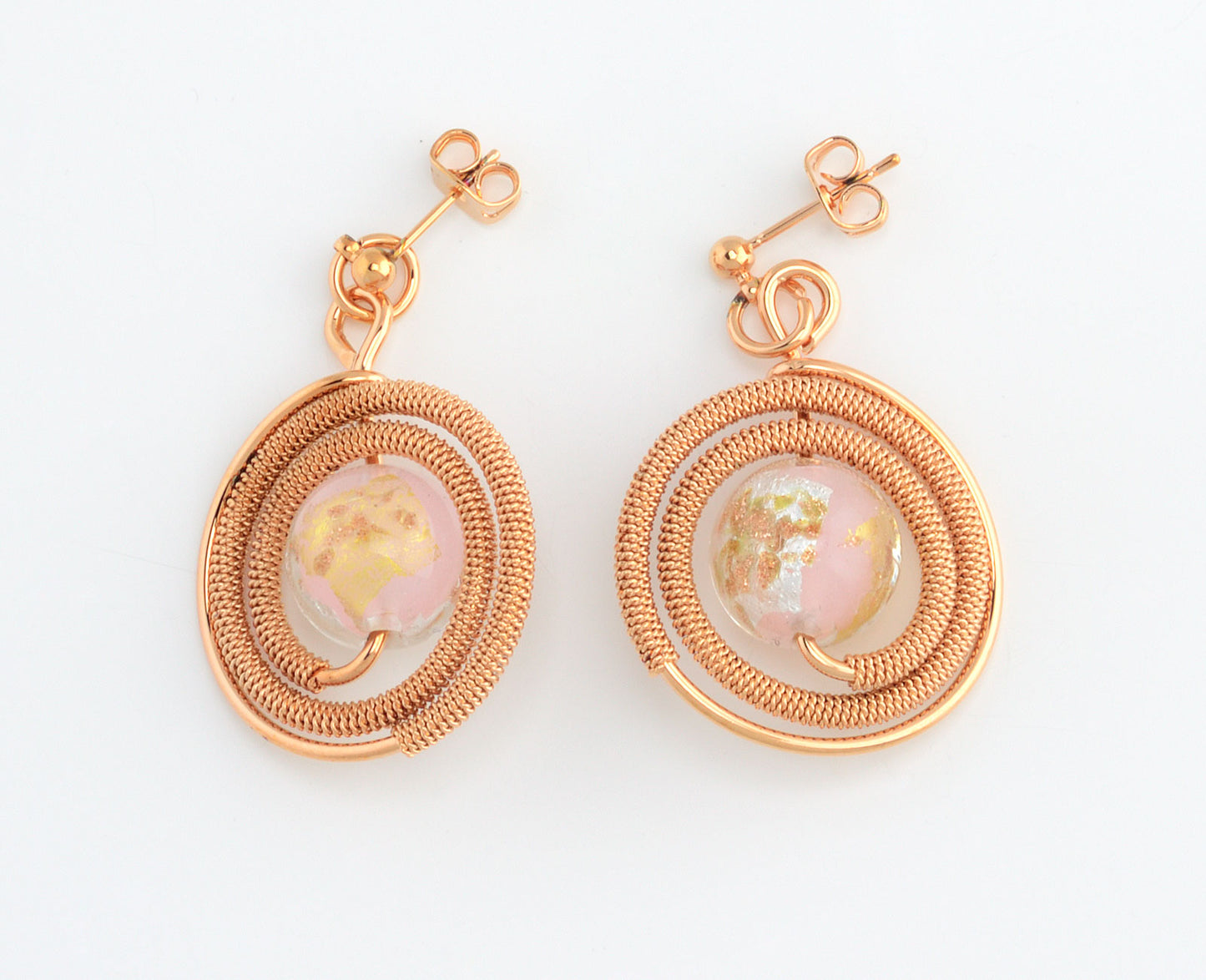 Marte Luna Pink Gold Plus Earrings in Murano Glass - Vetri D'Arte