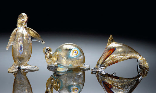 Animaux en cristal doré et Murrine en verre de Murano - Vetri D'Arte