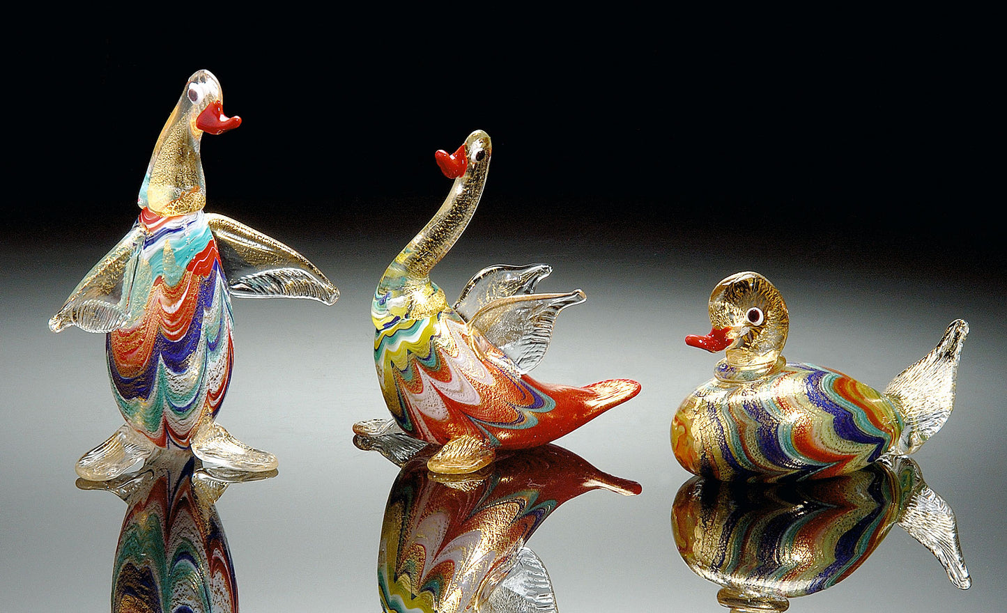 Tiere aus mundgeblasenem Muranoglas und phönizisches 24-karätiges Blattgold aus Muranoglas - Vetri D'Arte